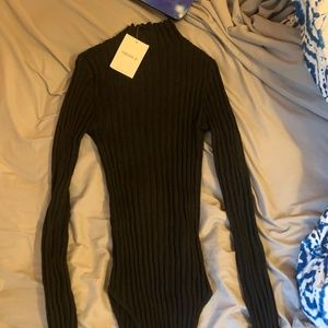 Long Sleeve Wide Ribbed Black Bodysuit